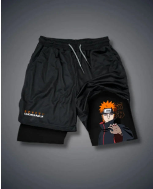 Men's Anime Hanma Baki Fitness Shorts Printed Black Double Layer 2 In