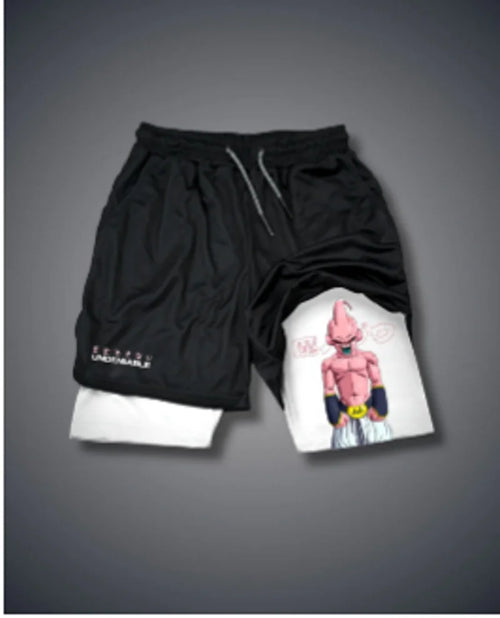 Men's Anime Hanma Baki Fitness Shorts Printed Black Double Layer 2 In