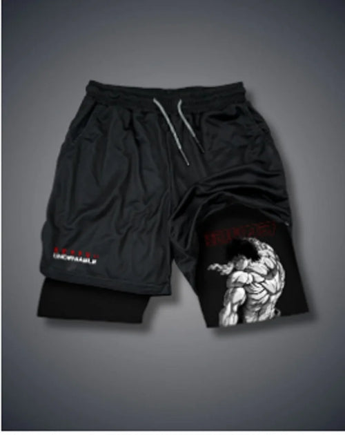 Men's Anime Hanma Baki Fitness Shorts Printed Black Double Layer 2 In