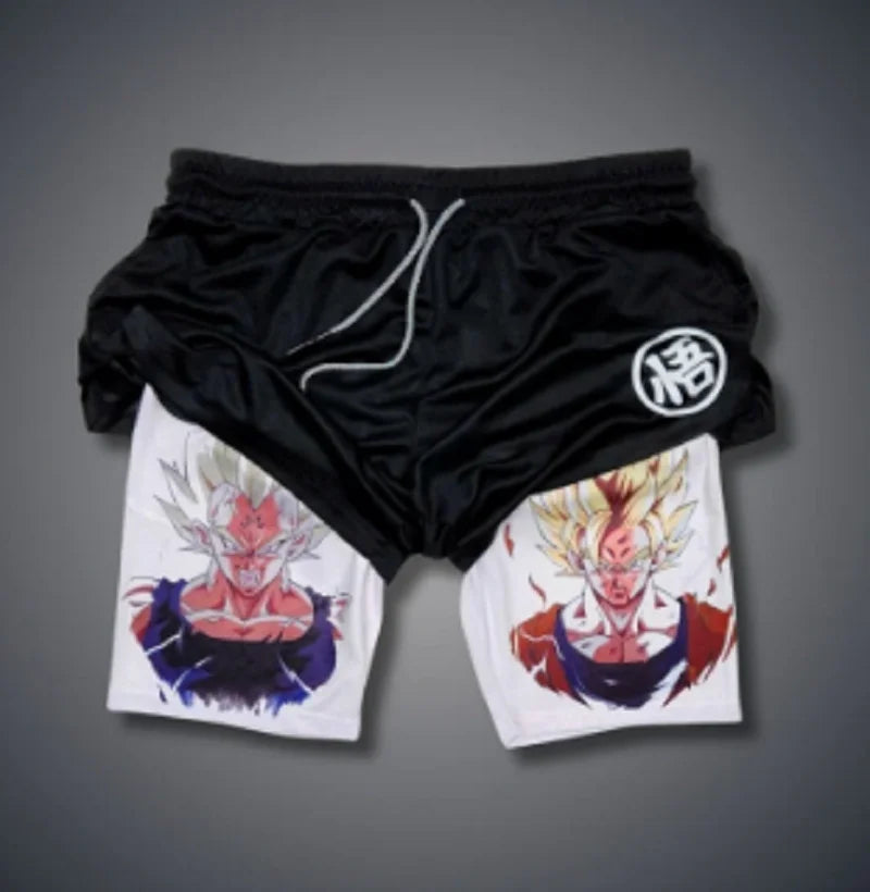 Men's Anime Hanma Baki Fitness Shorts Printed Black Double Layer 2 In