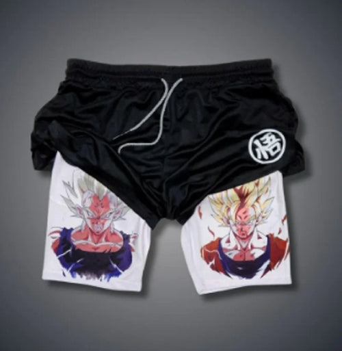 Men's Anime Hanma Baki Fitness Shorts Printed Black Double Layer 2 In