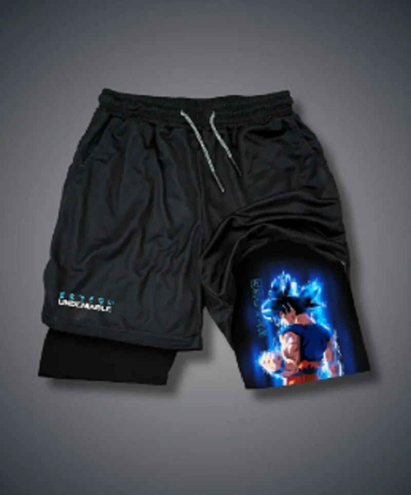 Men's Anime Hanma Baki Fitness Shorts Printed Black Double Layer 2 In