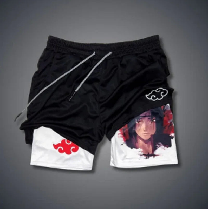 Men's Anime Hanma Baki Fitness Shorts Printed Black Double Layer 2 In