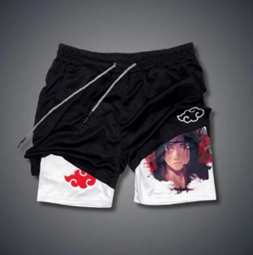 Men's Anime Hanma Baki Fitness Shorts Printed Black Double Layer 2 In