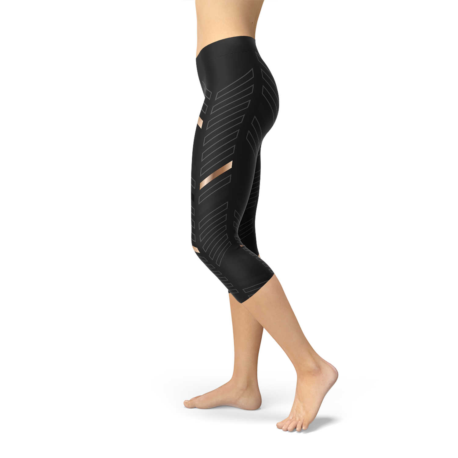 Women's Sports Stripes Black Capri Leggings