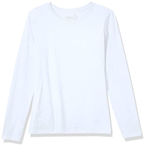 Hanes Women's Long Sleeve Tee, White, Medium