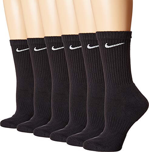 Nike Everyday Cushion Crew Socks, Unisex Nike Socks, Black/White, L (Pack of 6 Pairs of Socks)