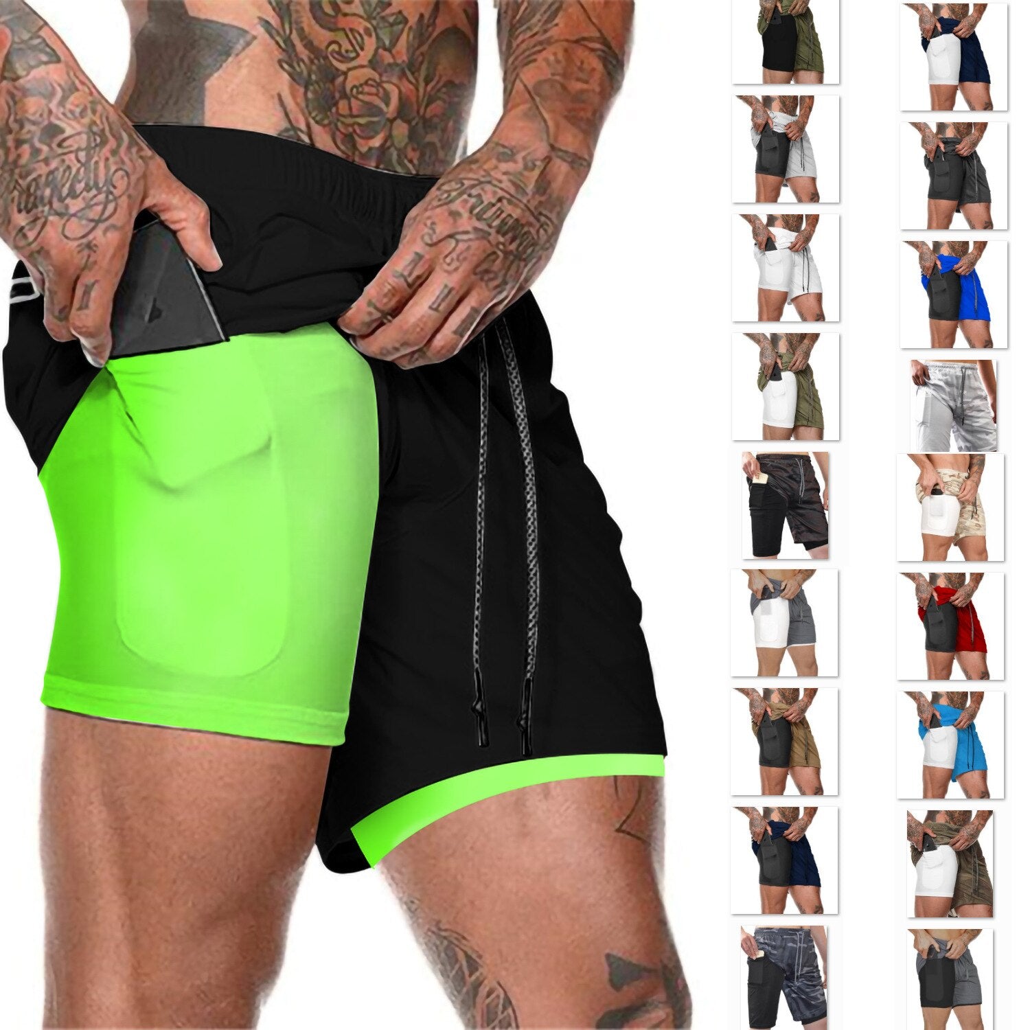 Double Layer Sports Pants Mobile Phone | Men's Gym Shorts Mobile -