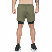 Men 2 in 1 Running Shorts Gym Workout Quick Dry Mens Short with Pocket