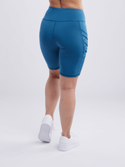 High-Waisted Workout Shorts with Pockets & Criss Cross Design