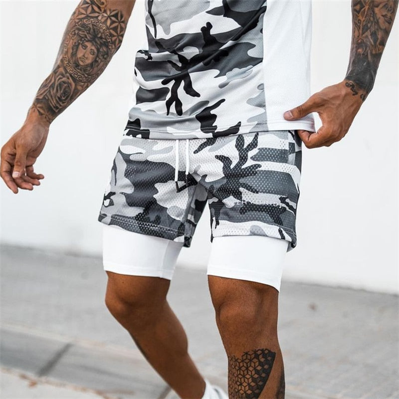 8-color!!! 2 In 1 Sport Camouflage Mesh Breathable Shorts Men