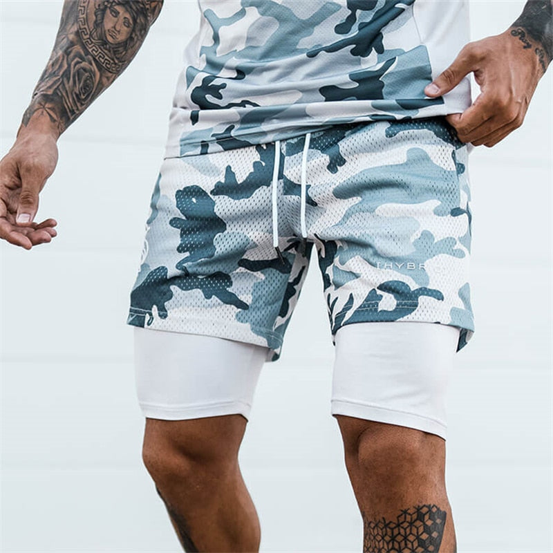 8-color!!! 2 In 1 Sport Camouflage Mesh Breathable Shorts Men