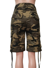 Camouflage Print Pocket Design Knee Length Pants (Without Belt)