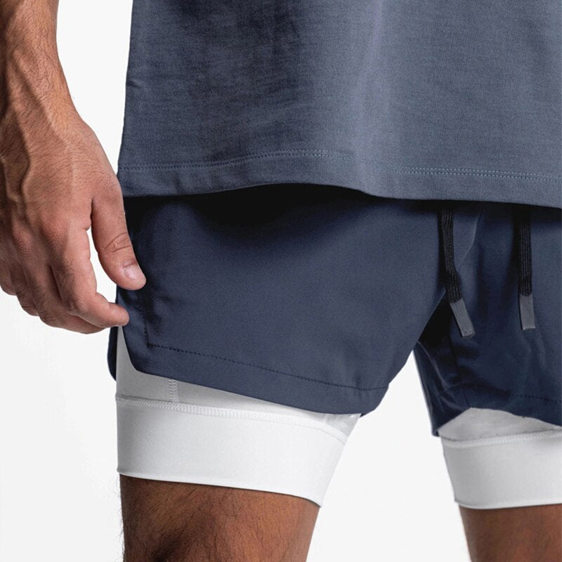 Running Shorts Men Breathable Gyms Bodybuilding Workout Shorts Double