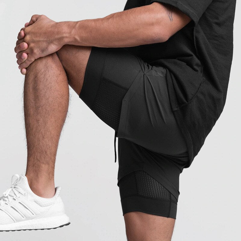 Running Shorts Men Breathable Gyms Bodybuilding Workout Shorts Double