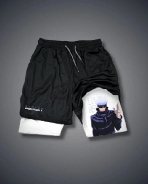 Men's Anime Hanma Baki Fitness Shorts Printed Black Double Layer 2 In