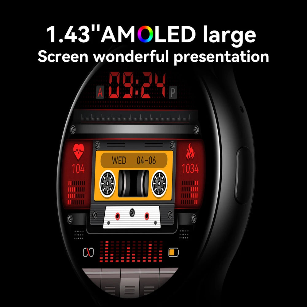 AMOLED Smartwatch 466*466 QHD 24h Display Fitness Tracker Blood