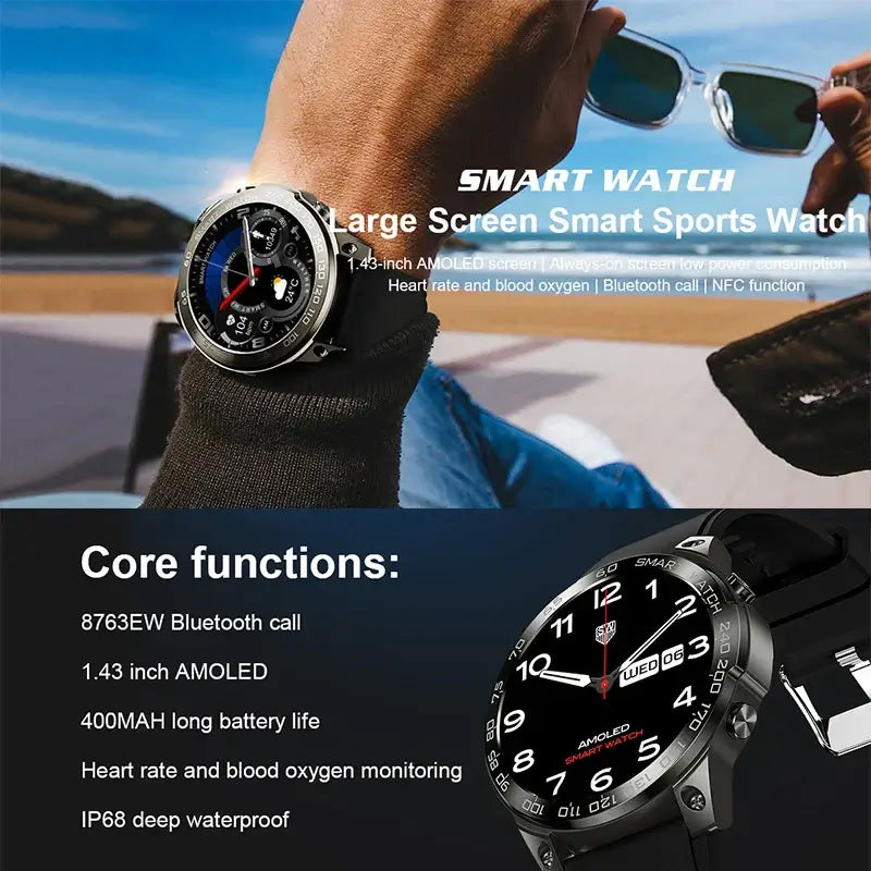 DM50 Bluetooth Call Smart Watch 1.43" Always On AMOLED IPS Display NFC