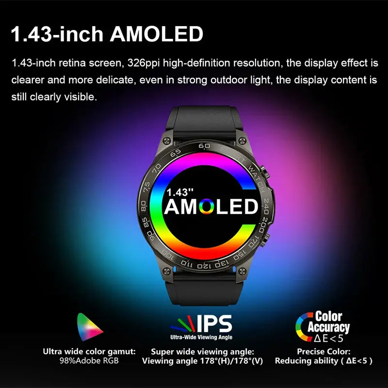 DM50 Bluetooth Call Smart Watch 1.43" Always On AMOLED IPS Display NFC