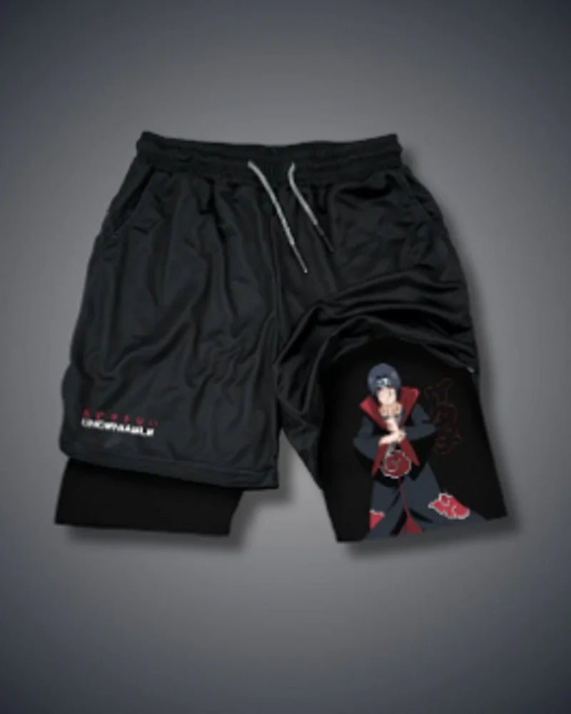Men's Anime Hanma Baki Fitness Shorts Printed Black Double Layer 2 In