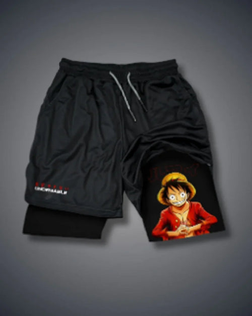 Men's Anime Hanma Baki Fitness Shorts Printed Black Double Layer 2 In
