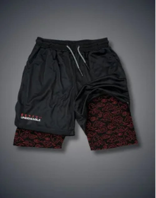 Men's Anime Hanma Baki Fitness Shorts Printed Black Double Layer 2 In