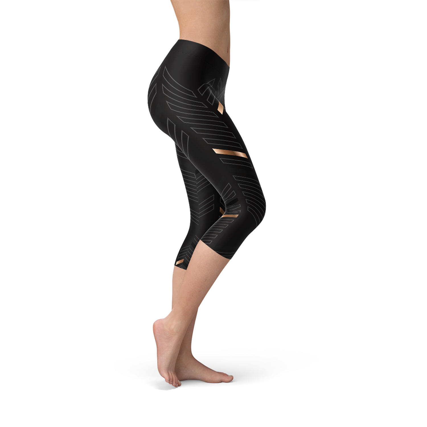 Women's Sports Stripes Black Capri Leggings