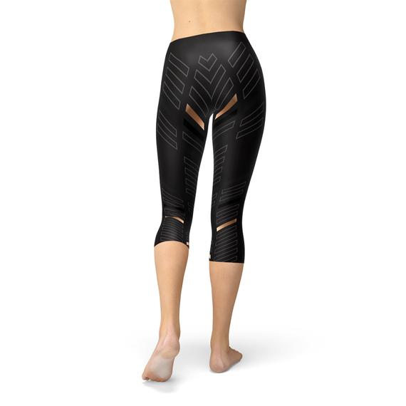 Women's Sports Stripes Black Capri Leggings
