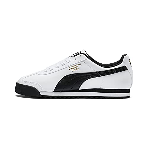 PUMA Men's Roma Basic Fashion Sneaker, White/Black Leather - 10.5 D(M) US
