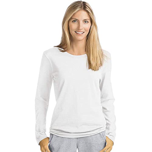 Hanes Women's Long Sleeve Tee, White, Medium