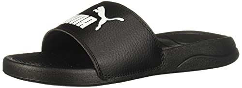 PUMA Unisex-Adult Logo Popcat Slide Sandal Black White, 5