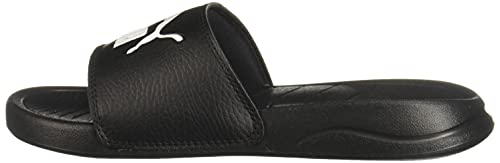 PUMA Unisex-Adult Logo Popcat Slide Sandal Black White, 5