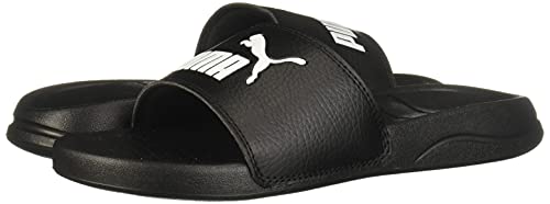 PUMA Unisex-Adult Logo Popcat Slide Sandal Black White, 5