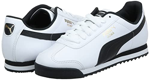 PUMA Men's Roma Basic Fashion Sneaker, White/Black Leather - 10.5 D(M) US
