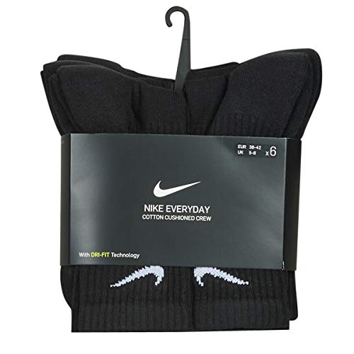 Nike Everyday Cushion Crew Socks, Unisex Nike Socks, Black/White, L (Pack of 6 Pairs of Socks)