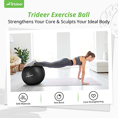 Trideer Extra Thick Yoga Ball Exercise Ball, 5 Sizes Ball Chair, Heavy Duty Swiss Ball for Balance, Stability, Pregnancy, Physical Therapy, Quick Pump Included (Black, S (38-45cm))