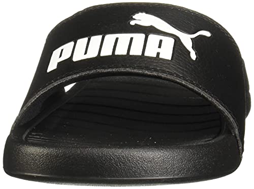 PUMA Unisex-Adult Logo Popcat Slide Sandal Black White, 5