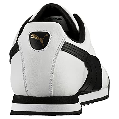 PUMA Men's Roma Basic Fashion Sneaker, White/Black Leather - 10.5 D(M) US
