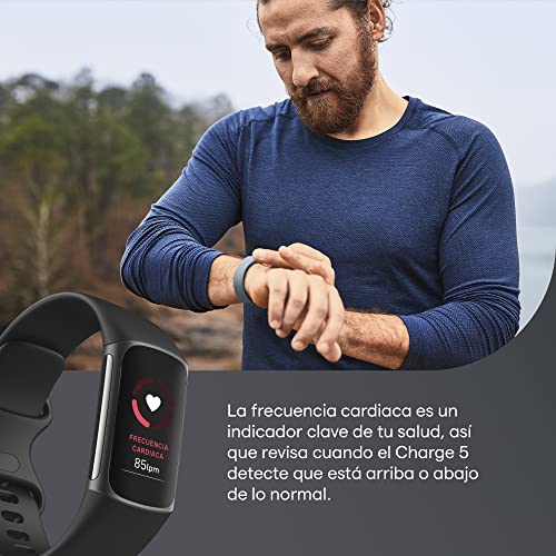 Fitbit Charge 5 Advanced Fitness & Health Tracker with Built-in GPS, Stress Management Tools, Sleep Tracking, 24/7 Heart Rate and More, Black/Graphite, One Size (S &L Bands Included)