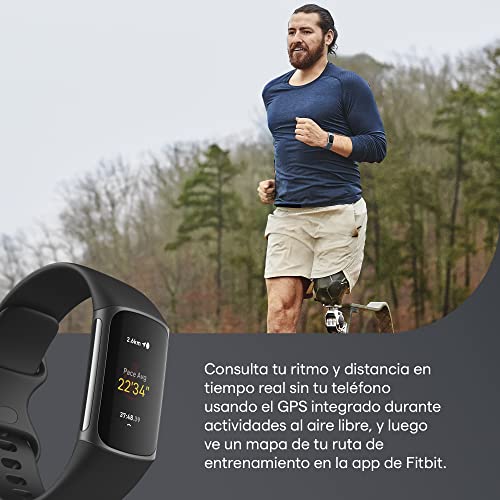 Fitbit Charge 5 Advanced Fitness & Health Tracker with Built-in GPS, Stress Management Tools, Sleep Tracking, 24/7 Heart Rate and More, Black/Graphite, One Size (S &L Bands Included)